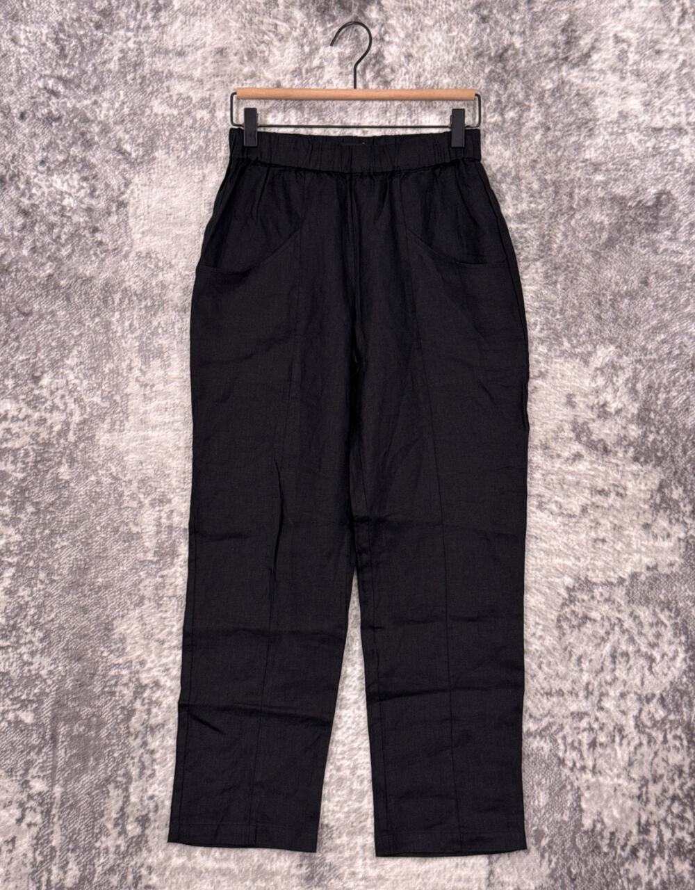 Quince 100% European Linen Tapered Ankle Pants XS Womens Black Pull On